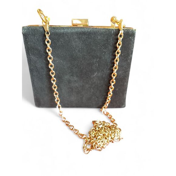 Steven Handbags - Steven Women's Black Suede Crossbody Purse with Gold Chain Strap